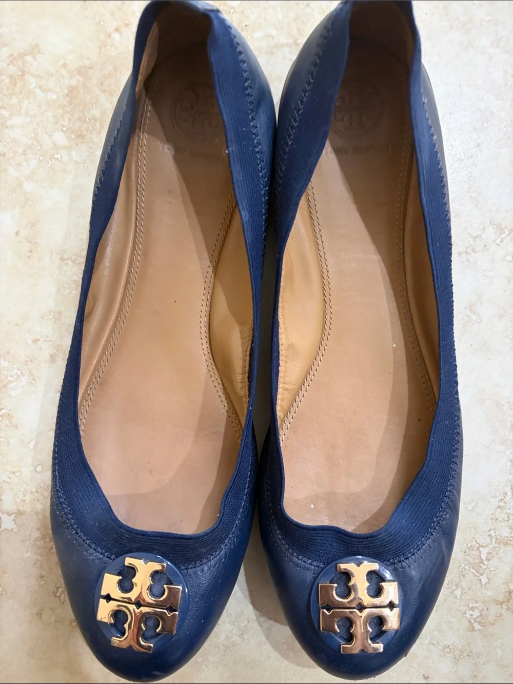 Tory Burch Navy Leather Slip-On Loafers